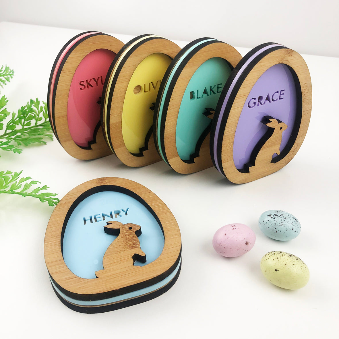 3D Egg Name Decorations - Acrylic (5 colours)