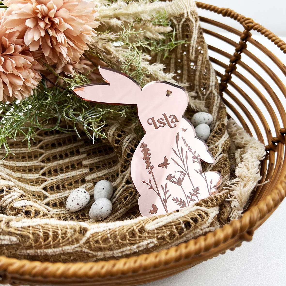 Personalised Mirror Botanical Keepsake Bunny (3 colours)