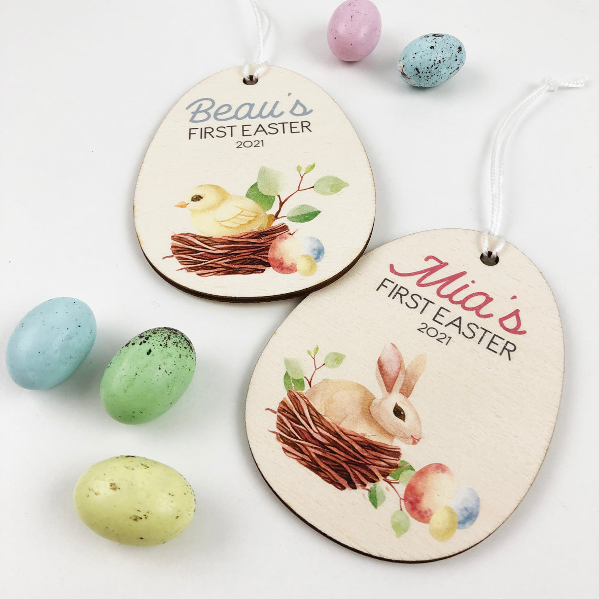 First Easter Watercolour Easter Name Decoration (2 designs)