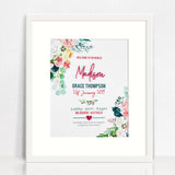 Mirror (Pink) Watercolour Blooms Birth Print