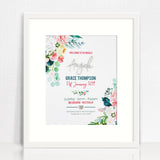 Mirror (Silver) Watercolour Blooms Birth Print