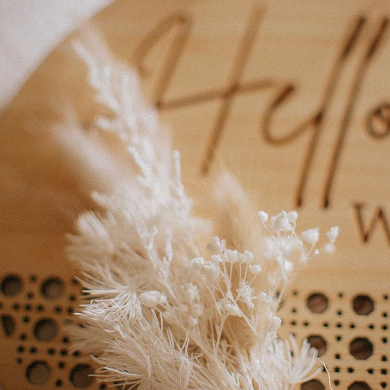 Dried Flower Bouquet Rattan Name Plaque