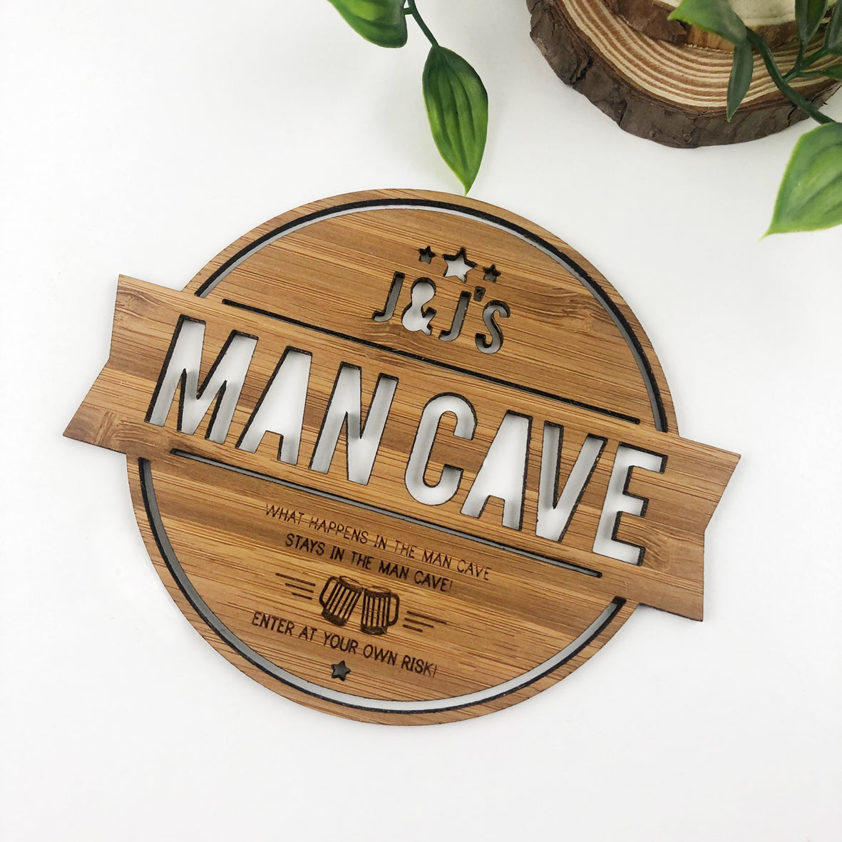 Man Cave Personalised Bamboo Coaster