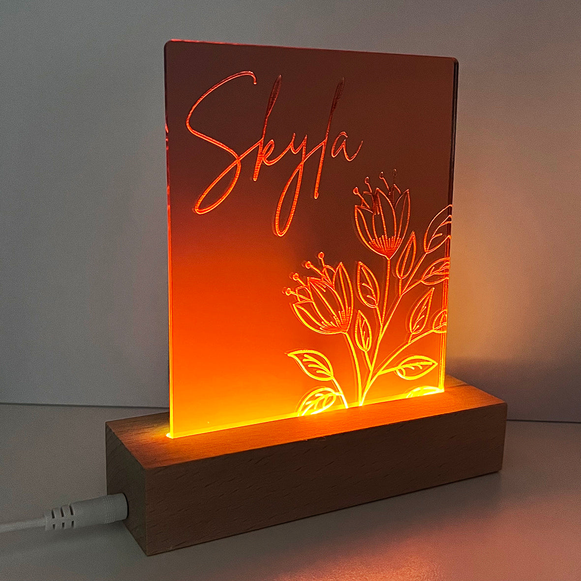 Flowers Mirror Personalised Night Light