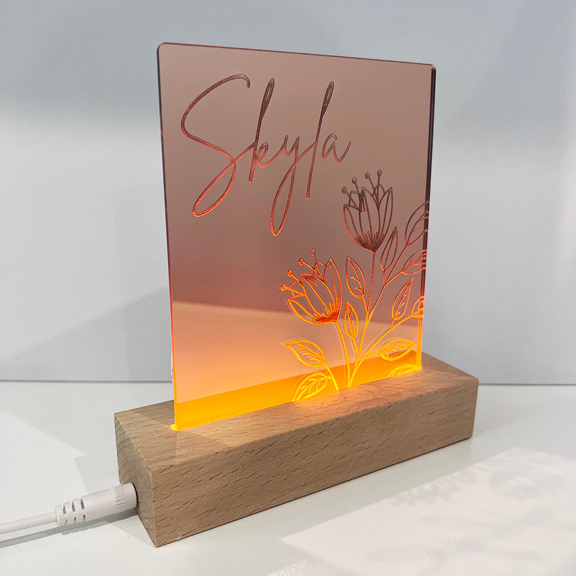 Flowers Mirror Personalised Night Light