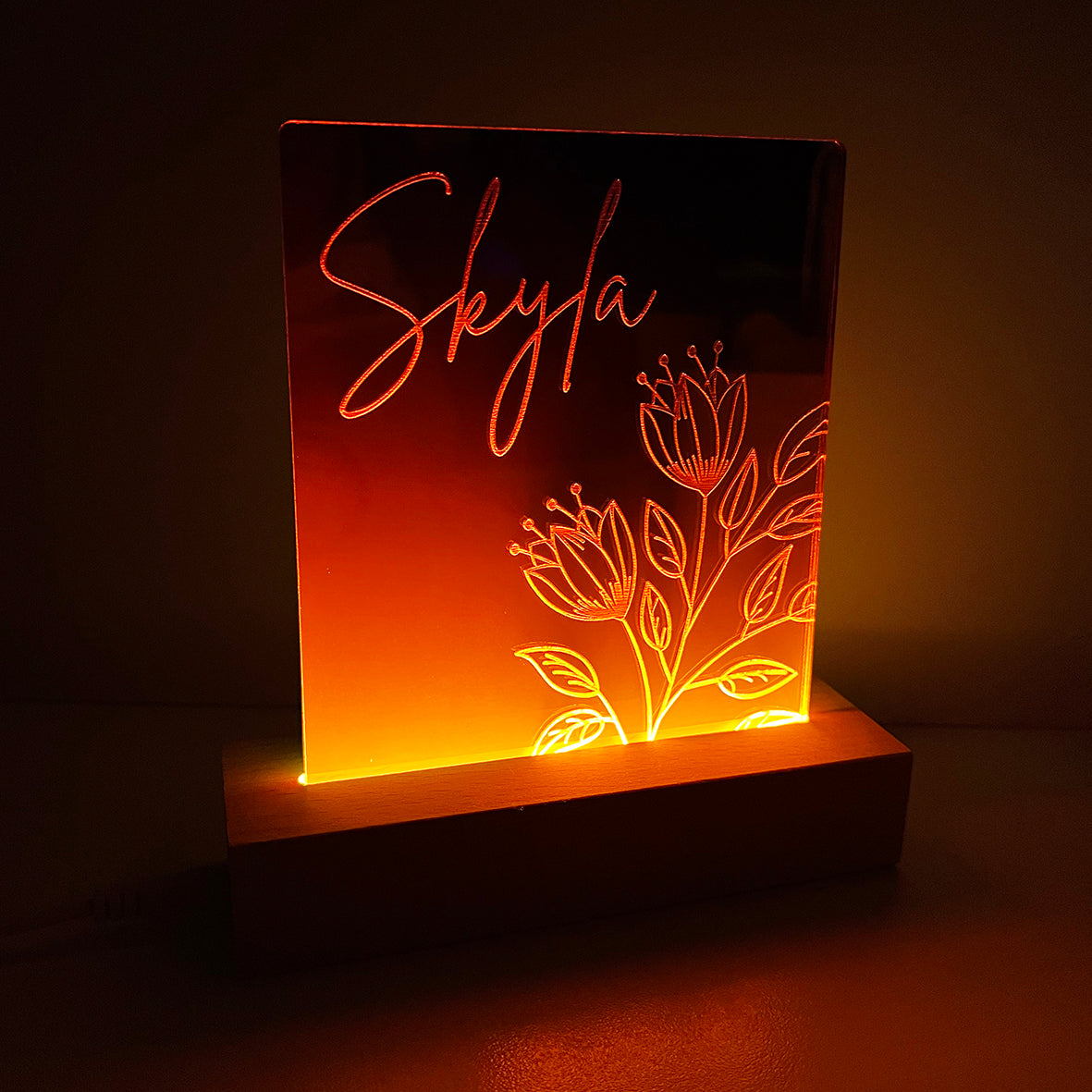 Flowers Mirror Personalised Night Light