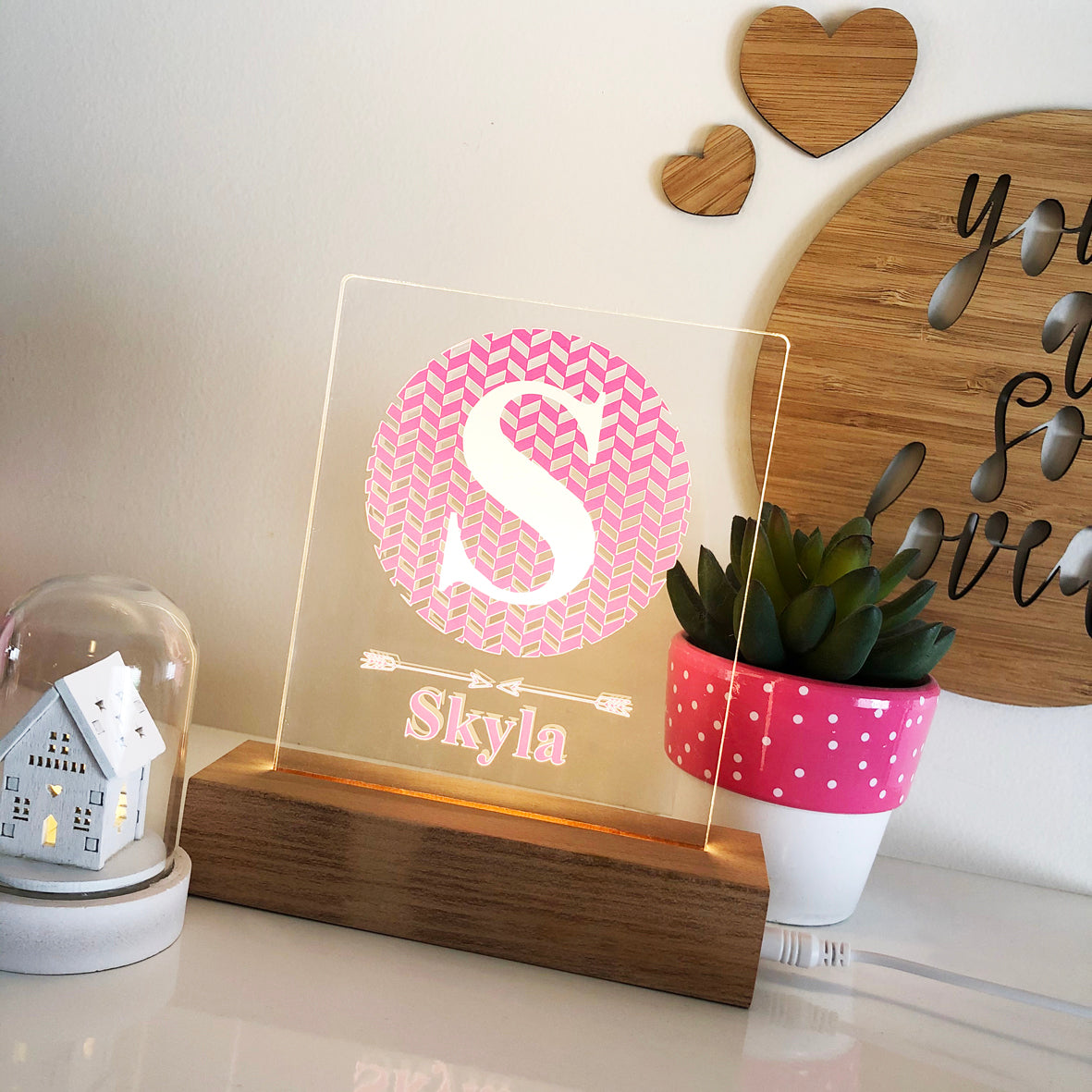 Girls Monogram Personalised Night Light