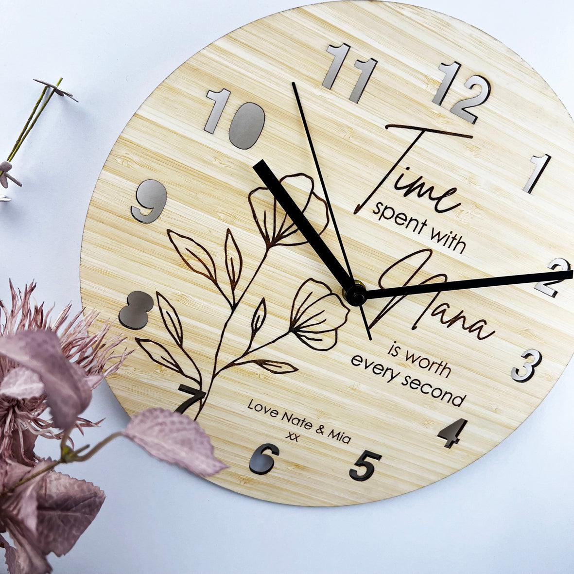 Botanical Time Spent Bamboo Wall Clock - Mother's Day