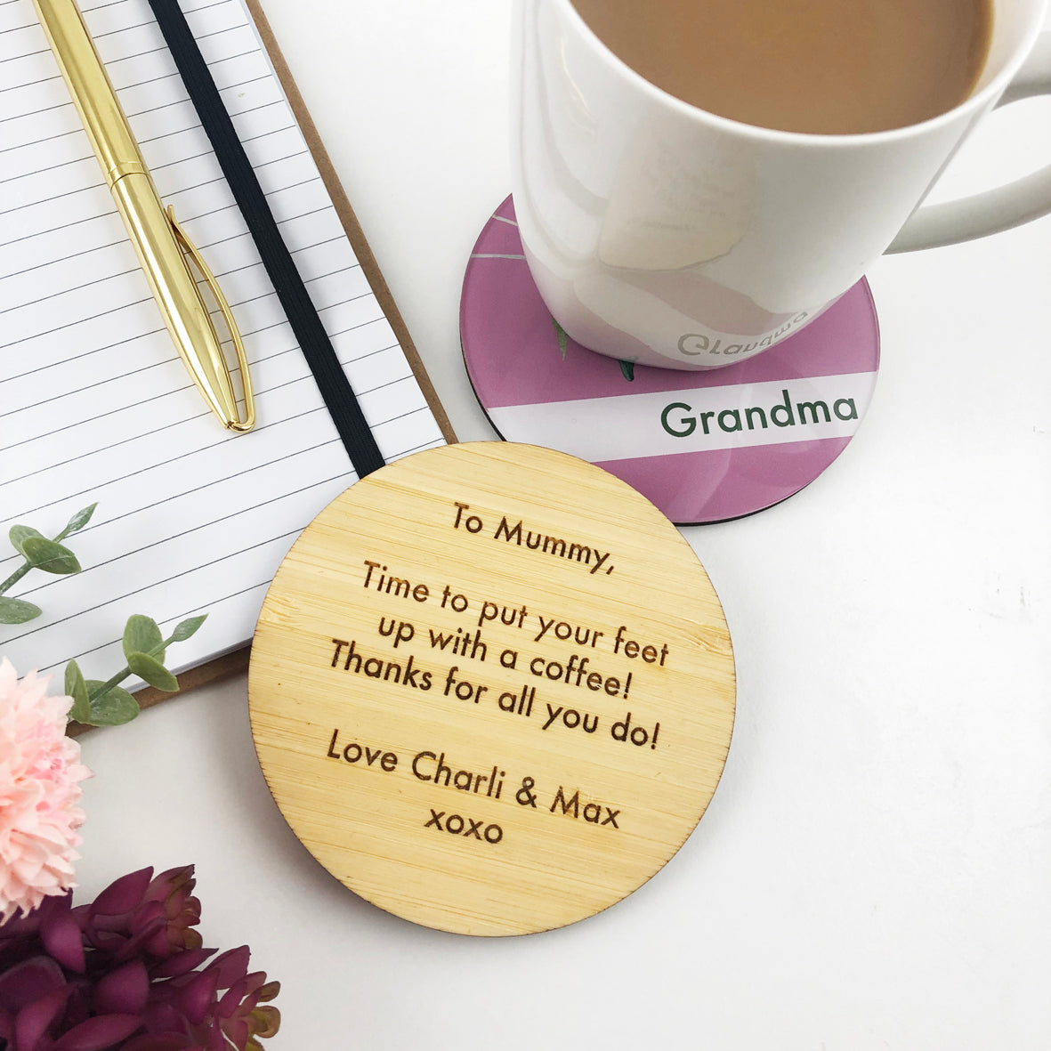 Double Sided Floral Personalised Drink Coaster Colour and Spice