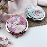 Personalised Floral Spray Compact Mirror (Rose Gold & Silver)