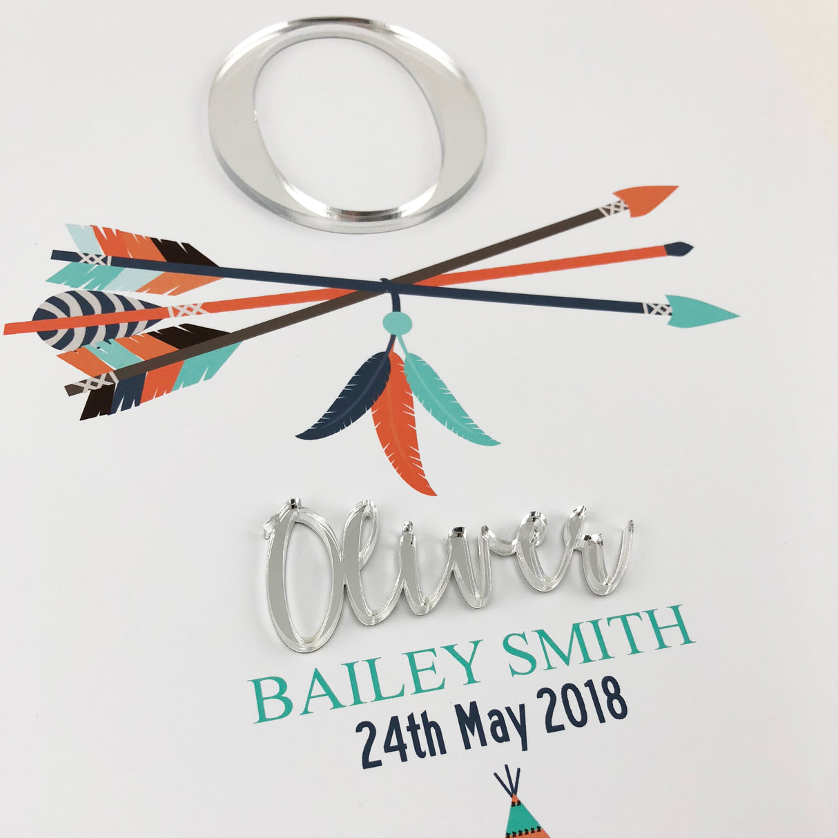 Mirror (Silver) Arrows 3D Personalised Birth Print