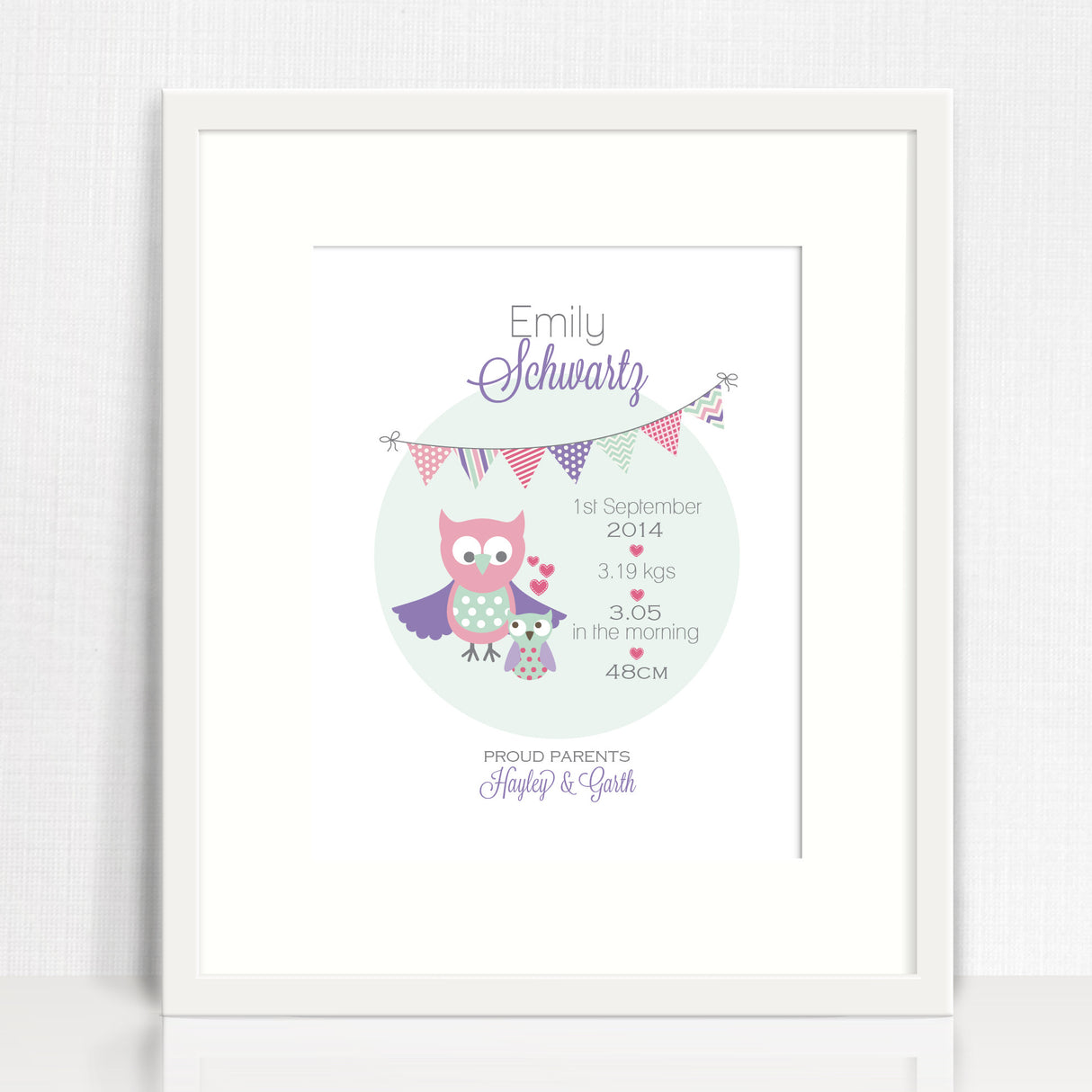 Owls Bunting Birth Print