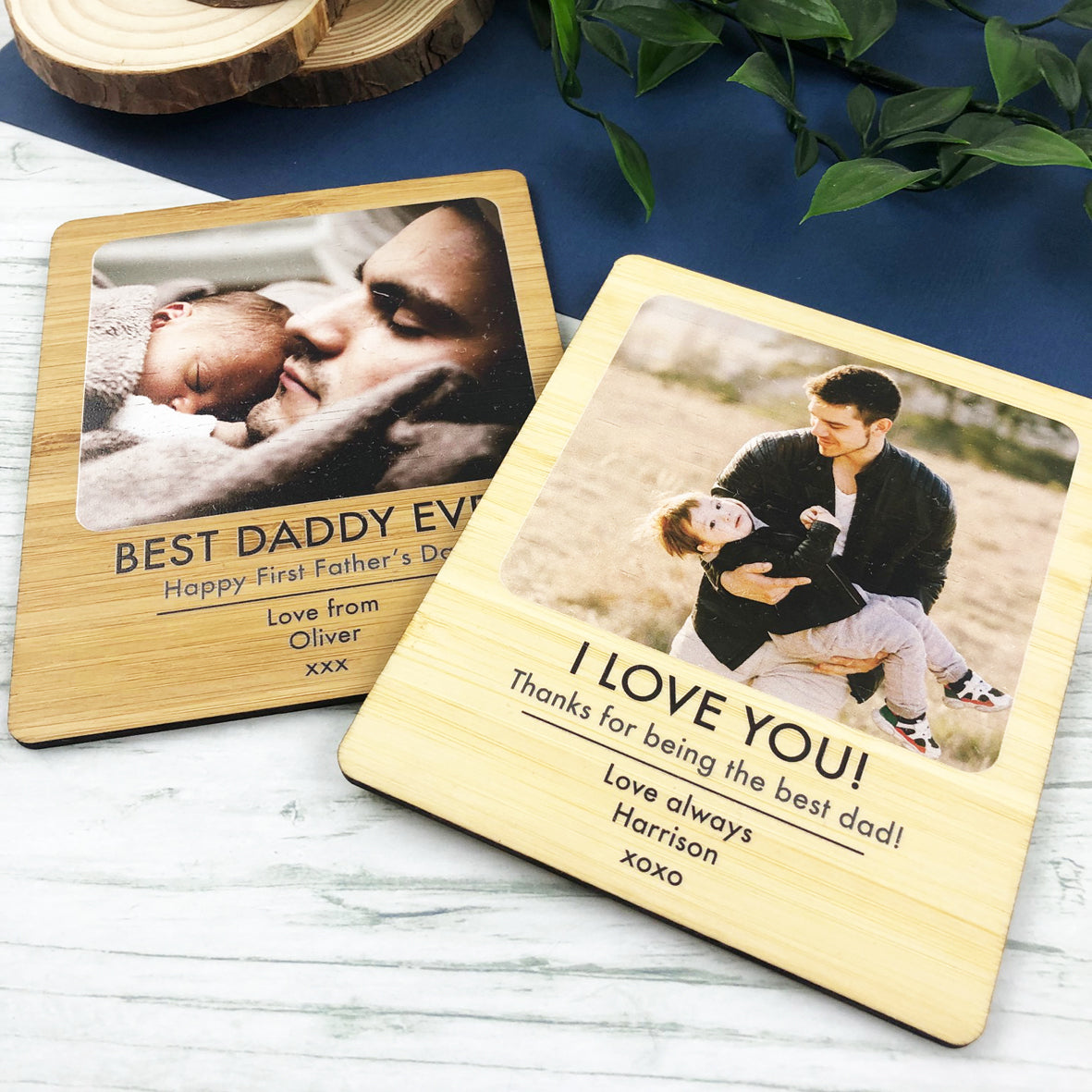 Personalised Bold Text Photo Magnet For Him (Bamboo)