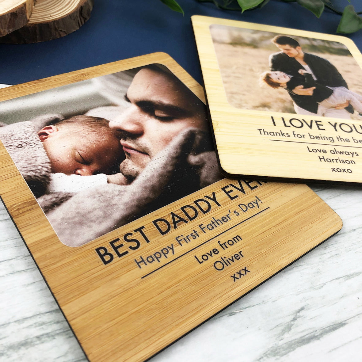 Personalised Bold Text Photo Magnet For Him (Bamboo)