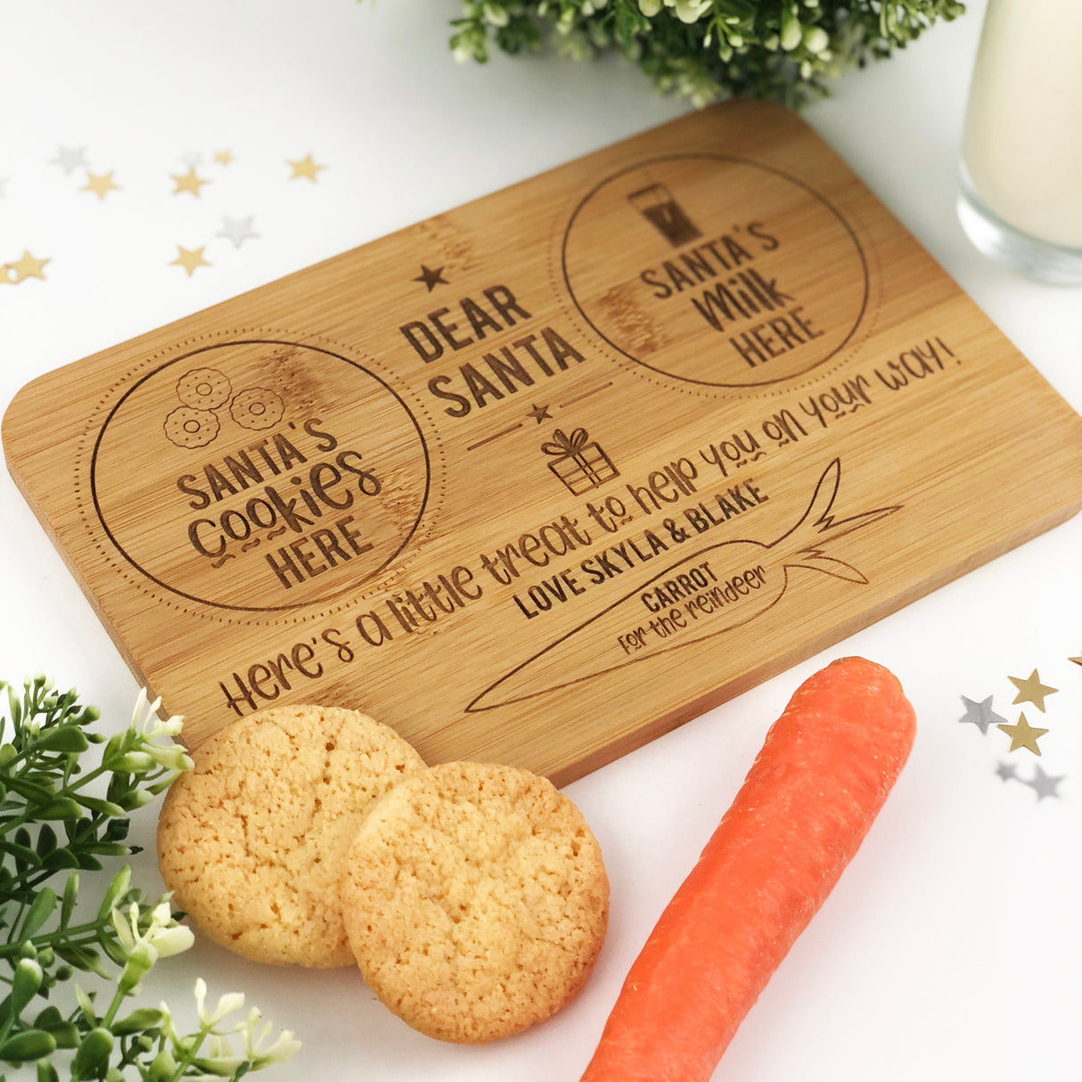 Double Sided Personalised Christmas & Easter Bunny Treats Bamboo Serving Board