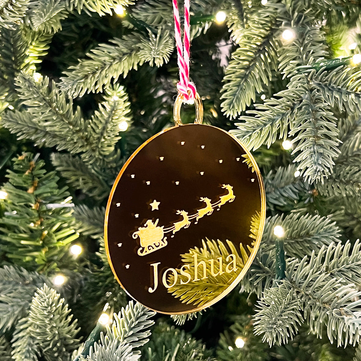 Santa's Sleigh Name Ornament (3 colour options)