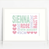 Sienna Text Birth Print