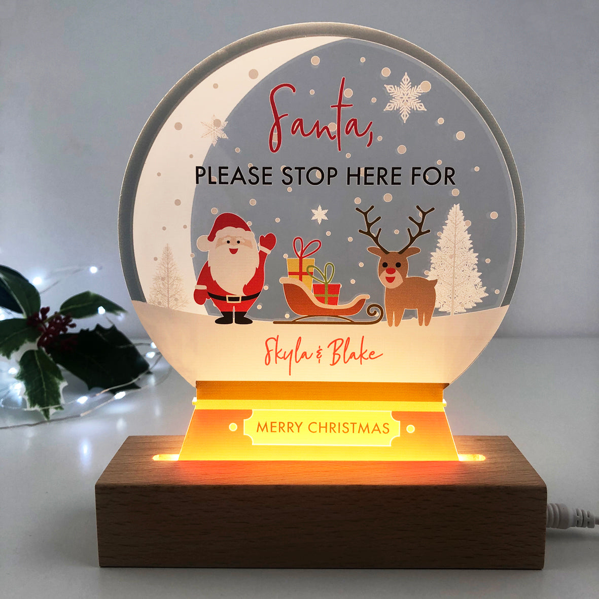 Santa Stop Here Snow Globe Christmas Night Light