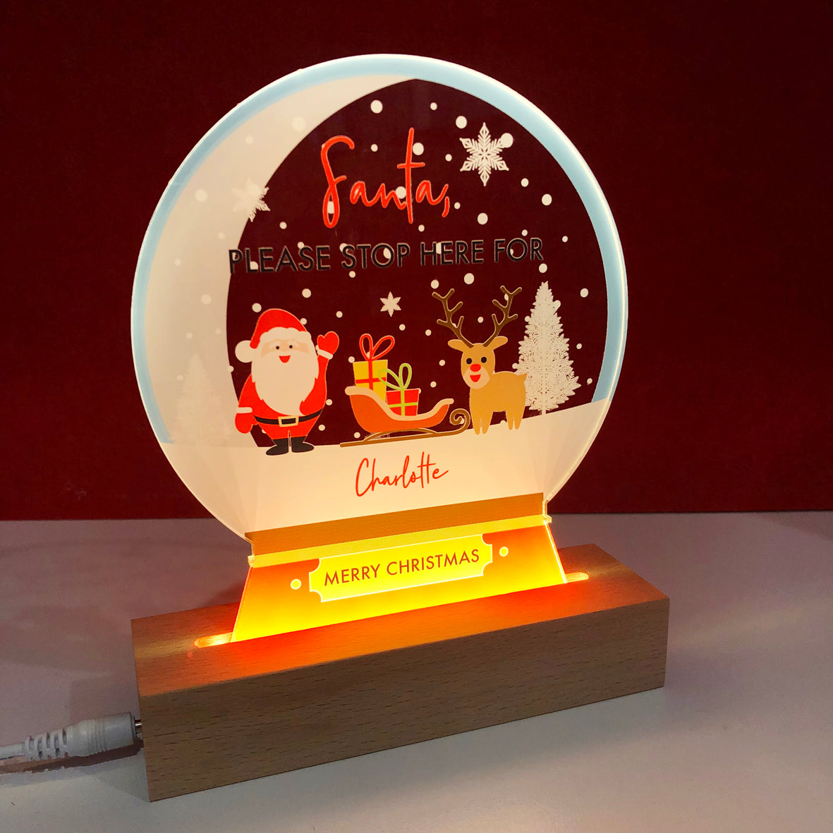 Santa Stop Here Snow Globe Christmas Night Light