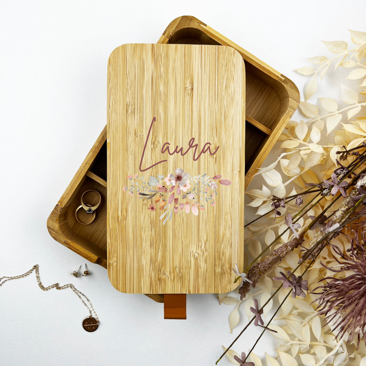 Tiny Flowers Flourish Bamboo Jewellery Box - (Limited Quantity)