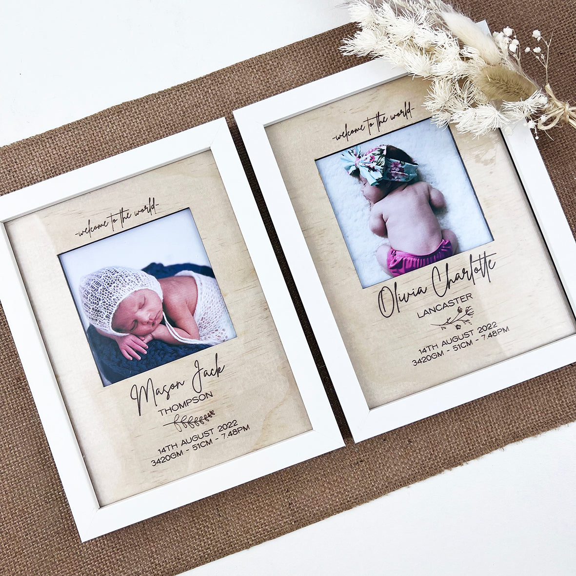 Personalised Leaves Birth Details Frame