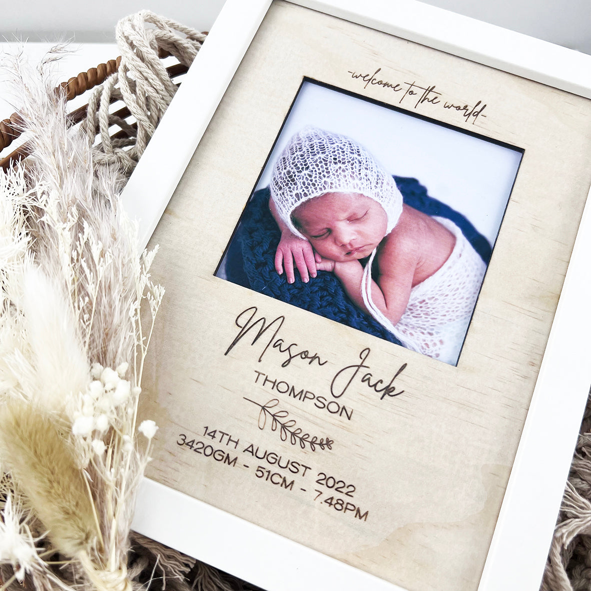 Personalised Leaves Birth Details Frame